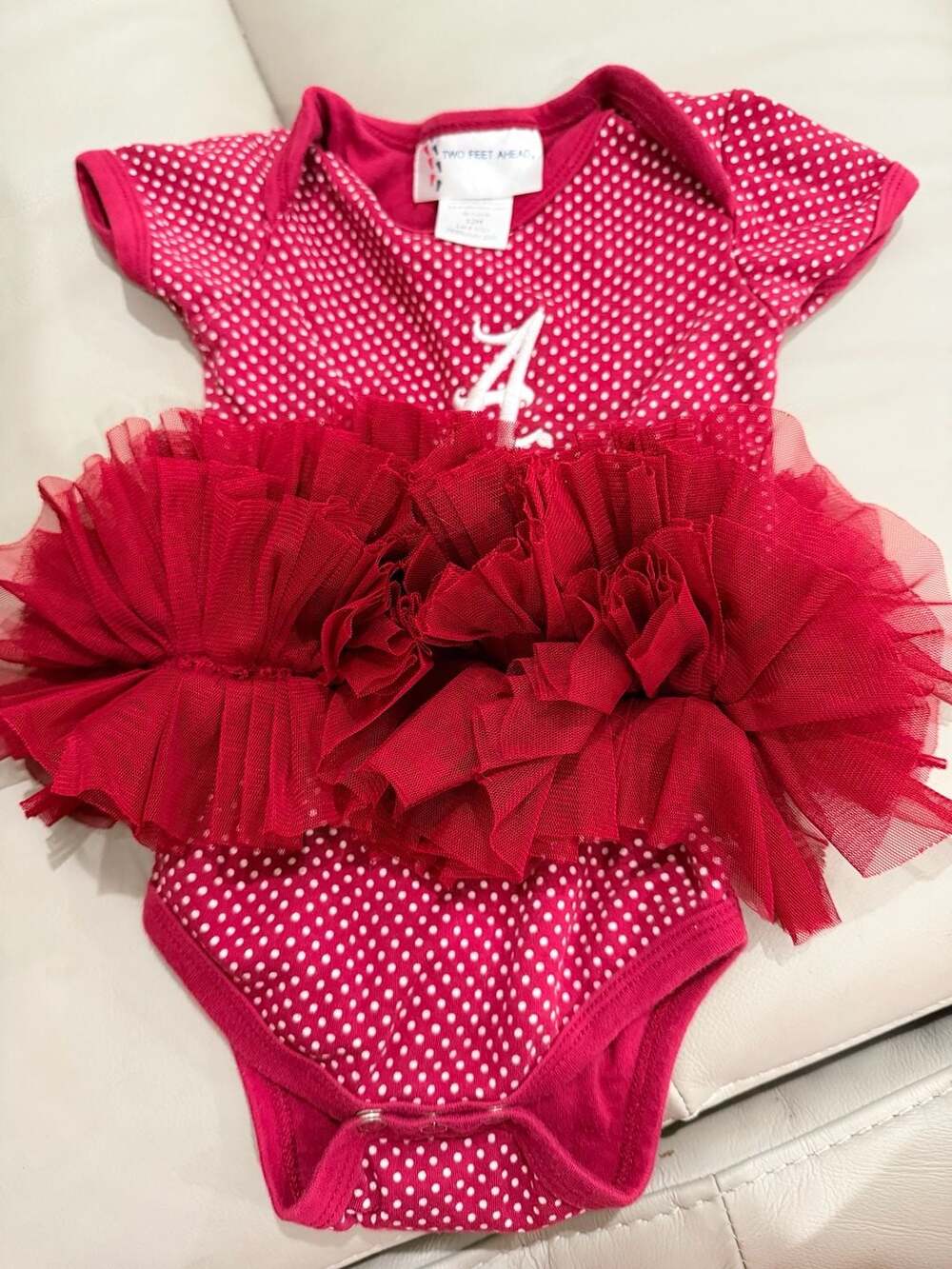 Two Feet Ahead Alabama Crimson Tide Pin Dot Tutu Creeper Size 12M Red White